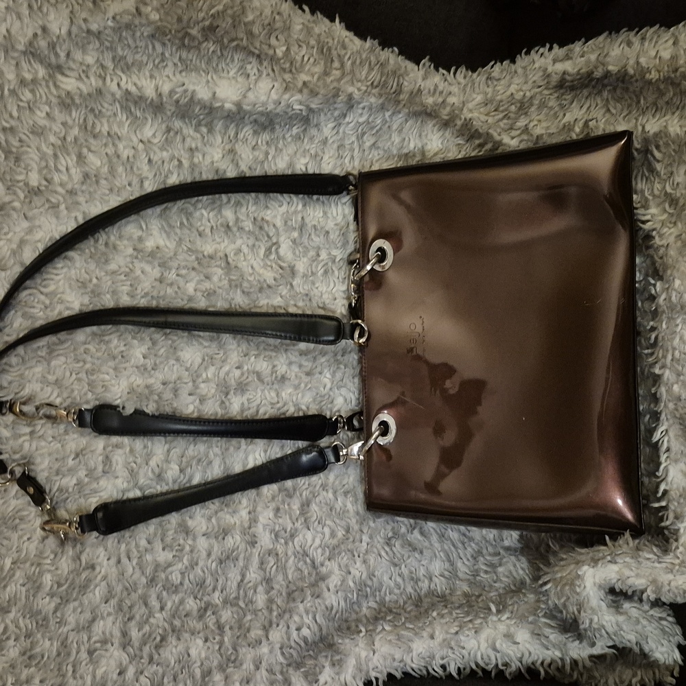 Beijo Shiny Brown Shoulder Bag with Black Straps